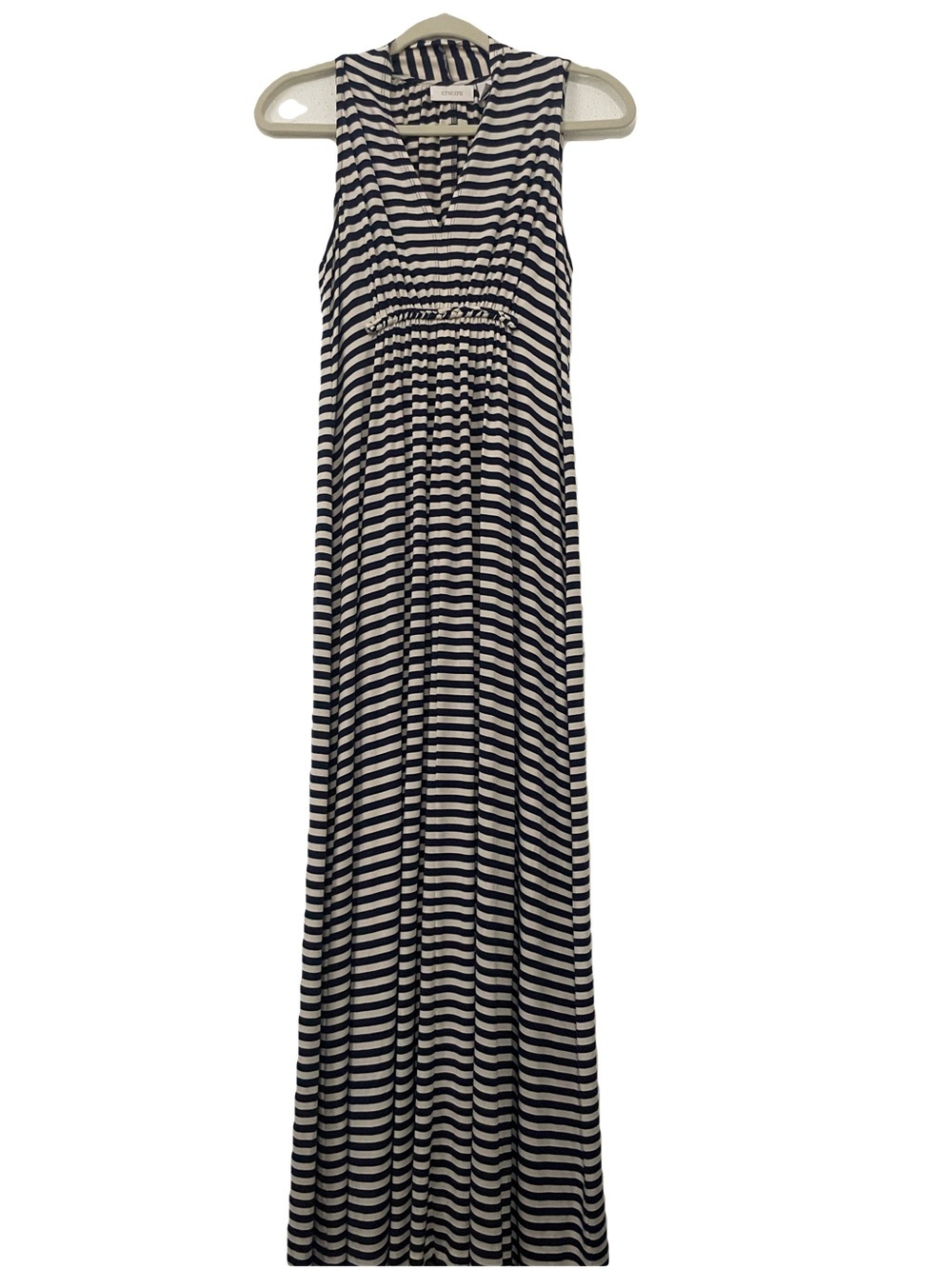 Chico's Navy and Cream Striped Maxi Dress